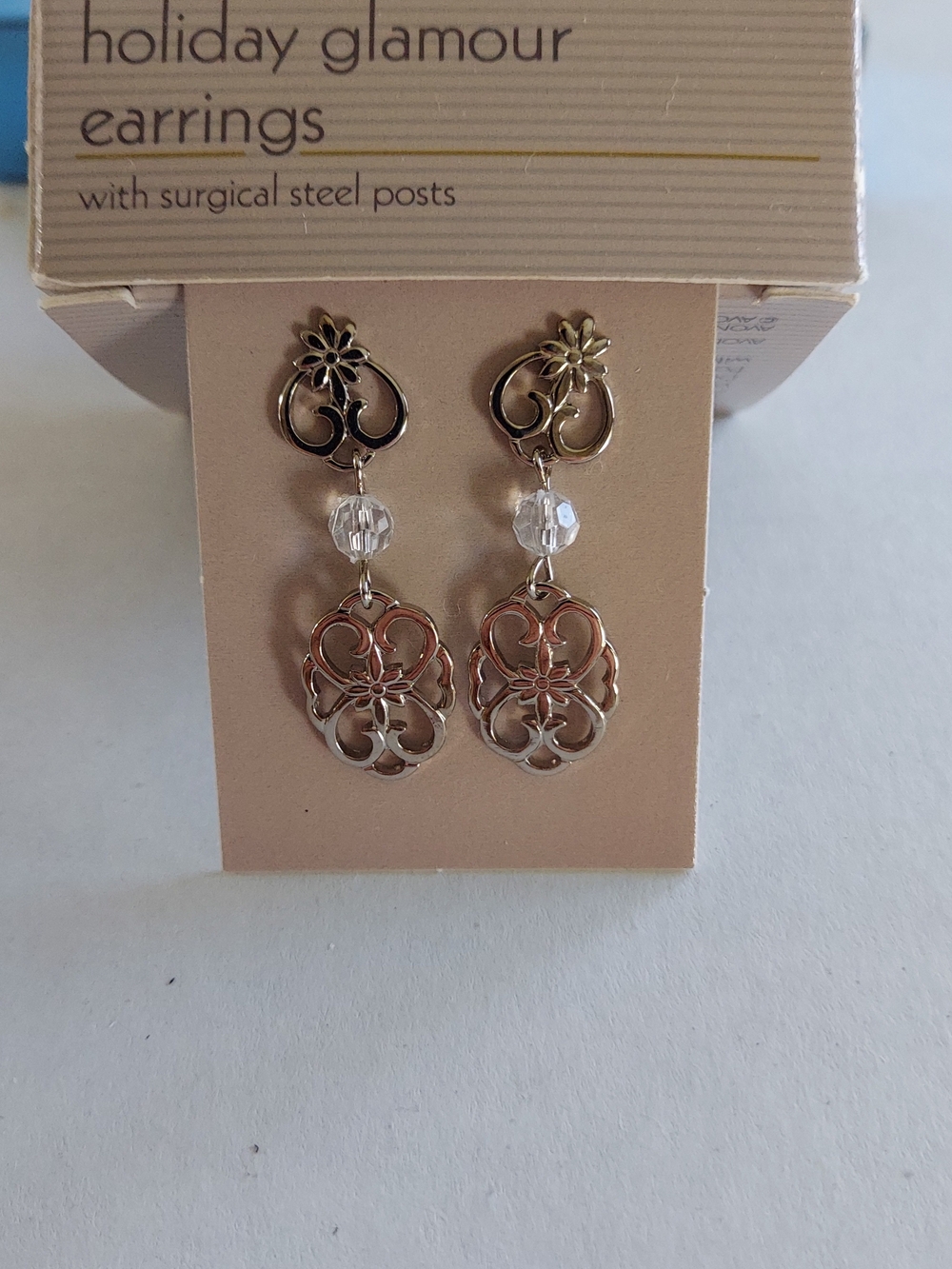 Vintage Avon Holiday Glamour Silver Earrings with Clear Bead